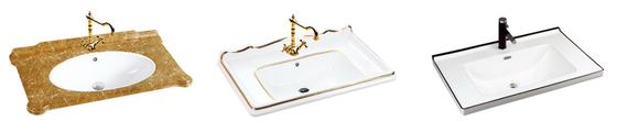 陶磁器の流しのホテルの洗面器の浴室手の長方形のLavaboの容器のテーブルの上